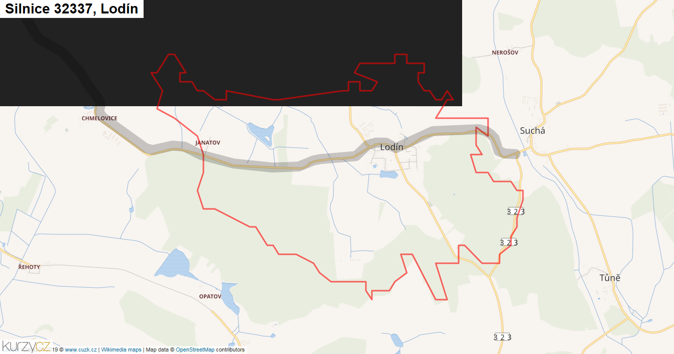 Lodín, Silnice 32337 - Mapa