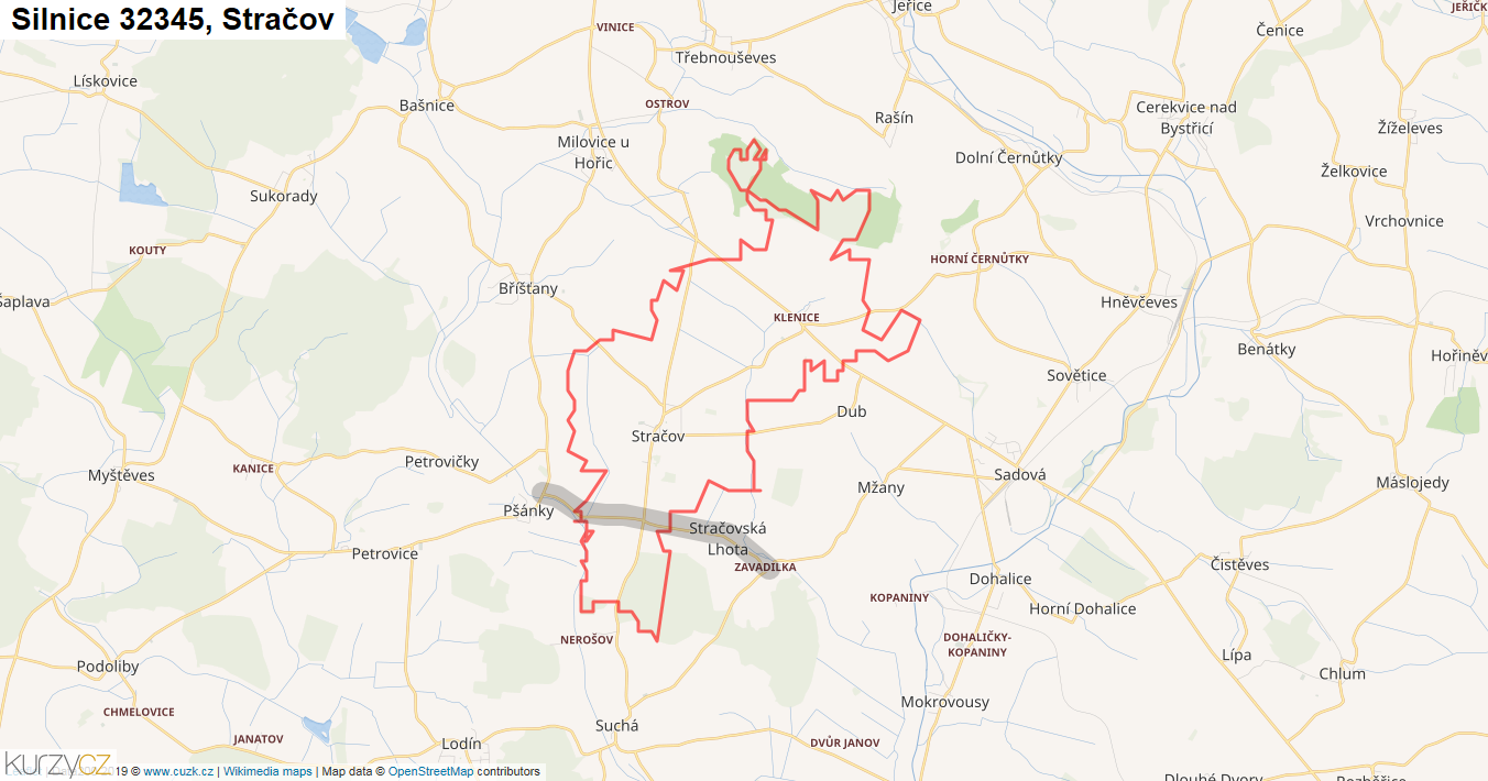 Stračov, Silnice 32345 - Mapa