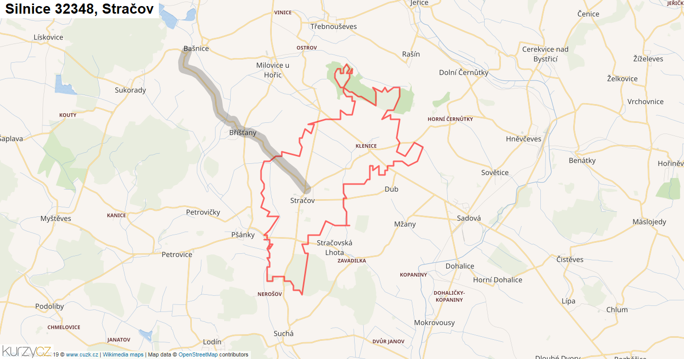 Stračov, Silnice 32348 - Mapa