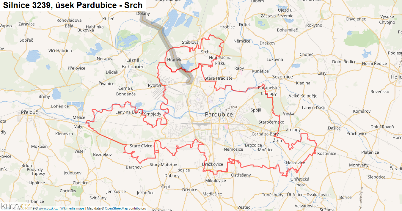 Úsek Pardubice - Srch, Silnice 3239 - Mapa