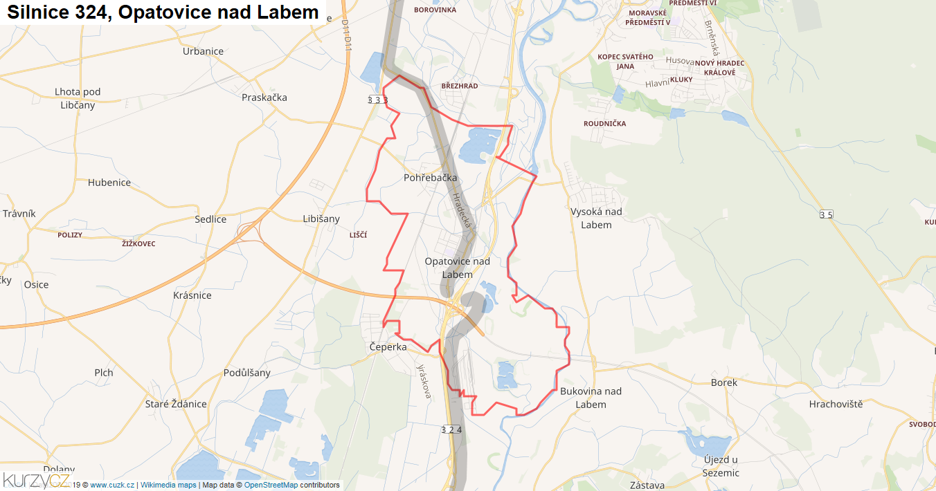 Opatovice nad Labem, Silnice 324 - Mapa