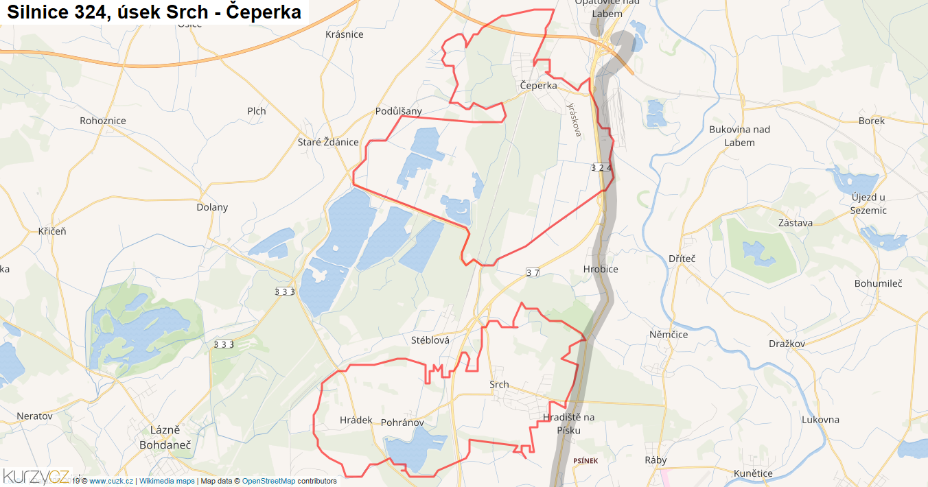 Úsek Srch - Čeperka, Silnice 324 - Mapa
