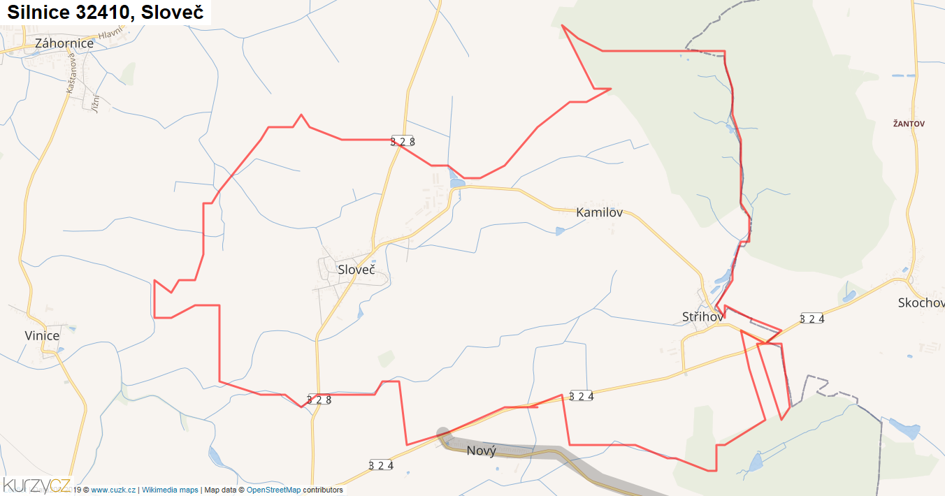 Sloveč, Silnice 32410 - Mapa