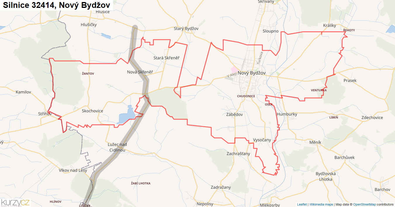 Nový Bydžov, Silnice 32414 - Mapa