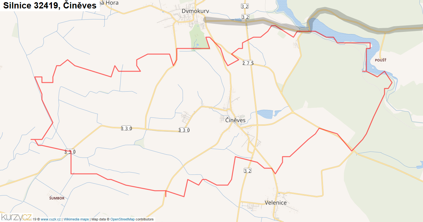 Činěves, Silnice 32419 - Mapa