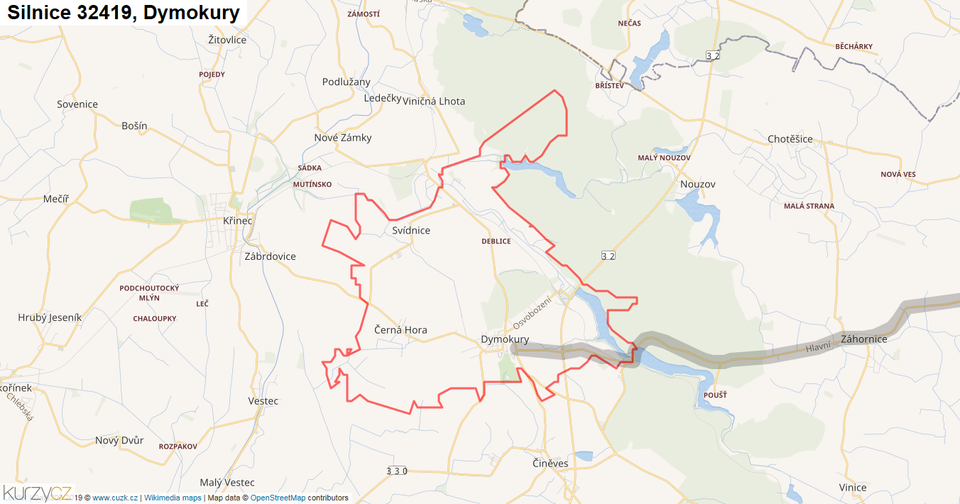 Dymokury, Silnice 32419 - Mapa