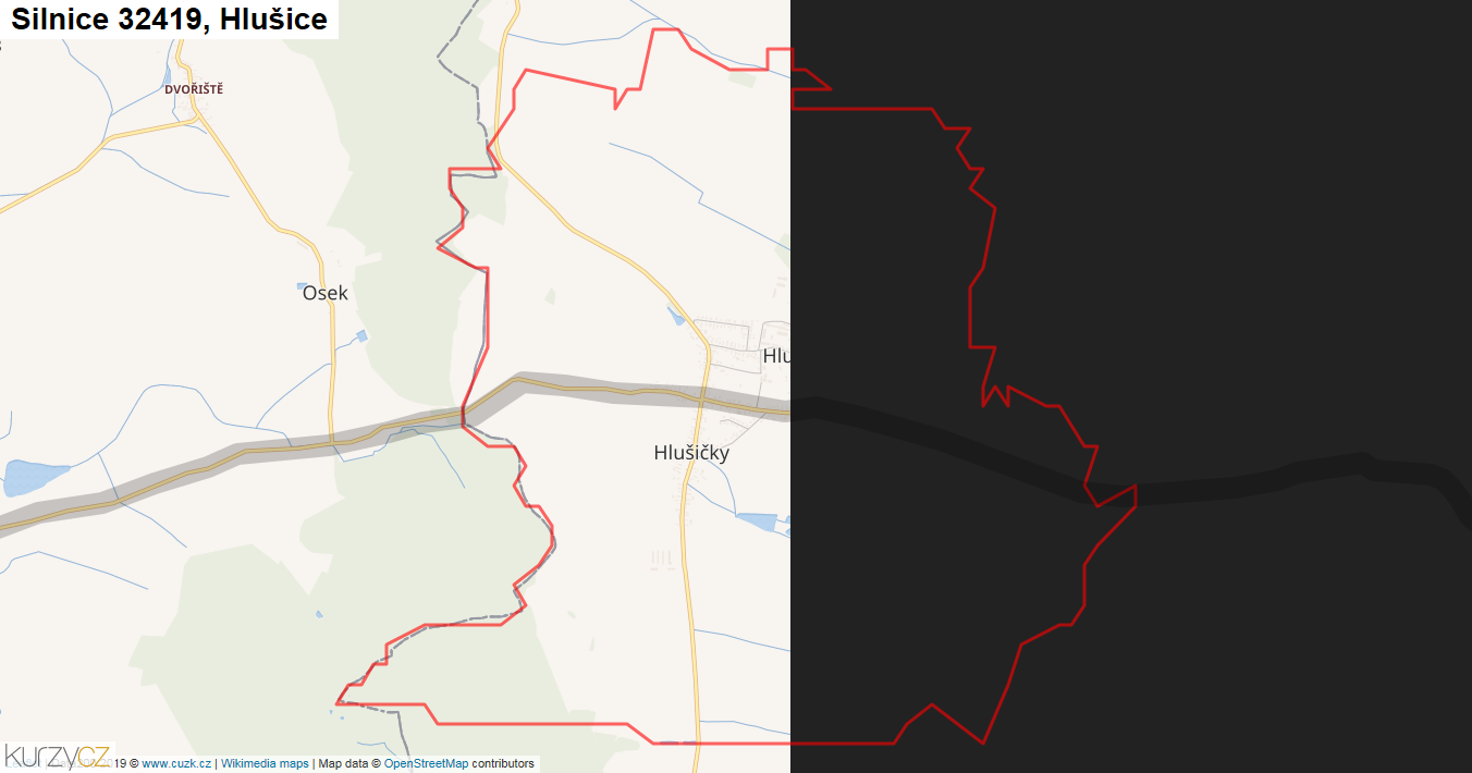 Hlušice, Silnice 32419 - Mapa