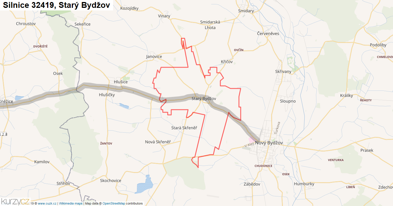 Starý Bydžov, Silnice 32419 - Mapa