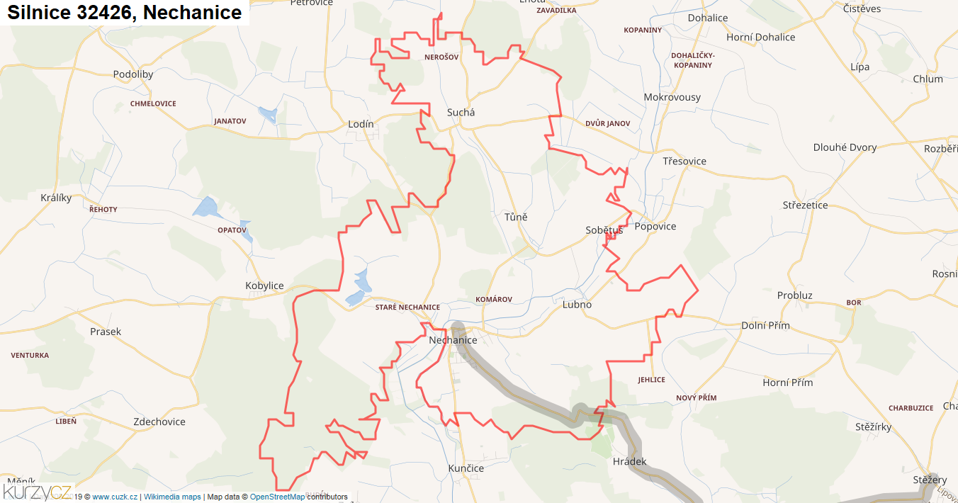 Nechanice, Silnice 32426 - Mapa