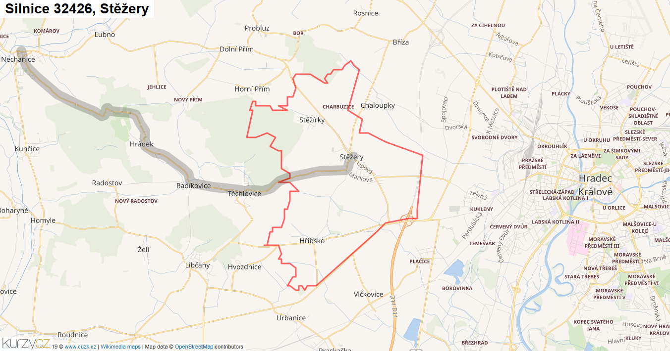 Stěžery, Silnice 32426 - Mapa