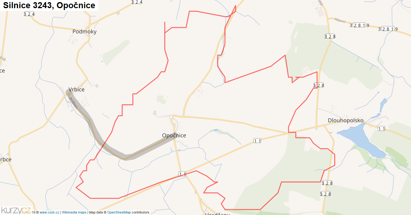 Opočnice, Silnice 3243 - Mapa