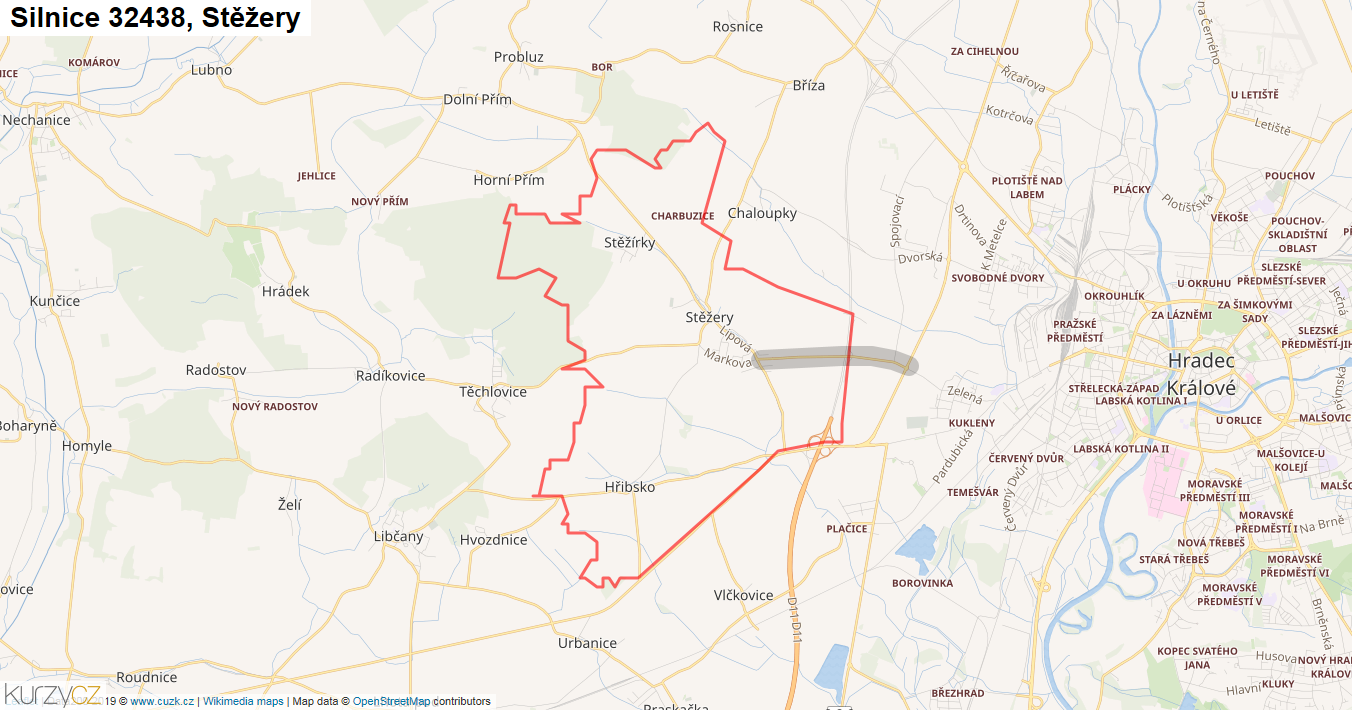 Stěžery, Silnice 32438 - Mapa