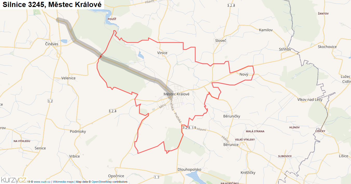 Městec Králové, Silnice 3245 - Mapa