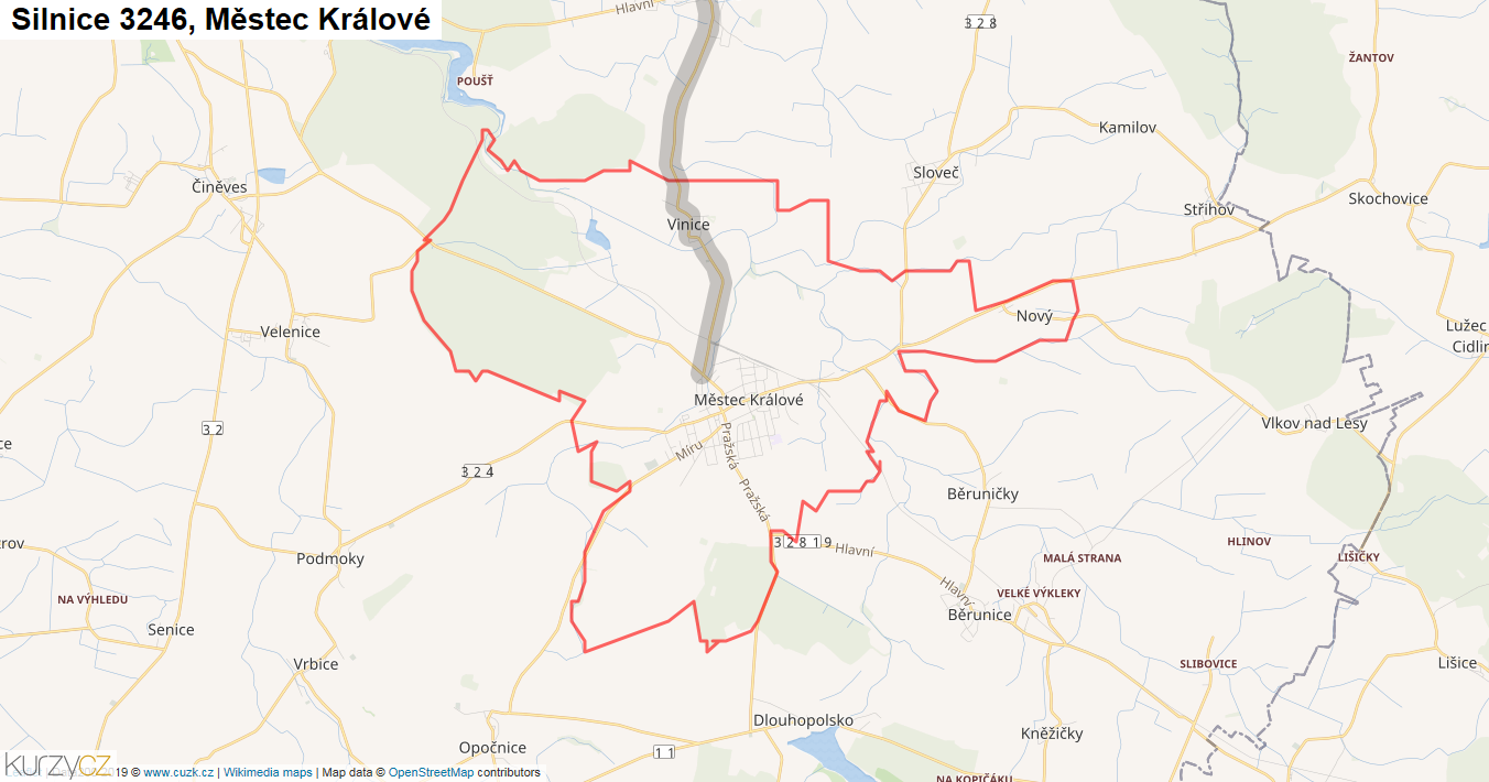 Městec Králové, Silnice 3246 - Mapa