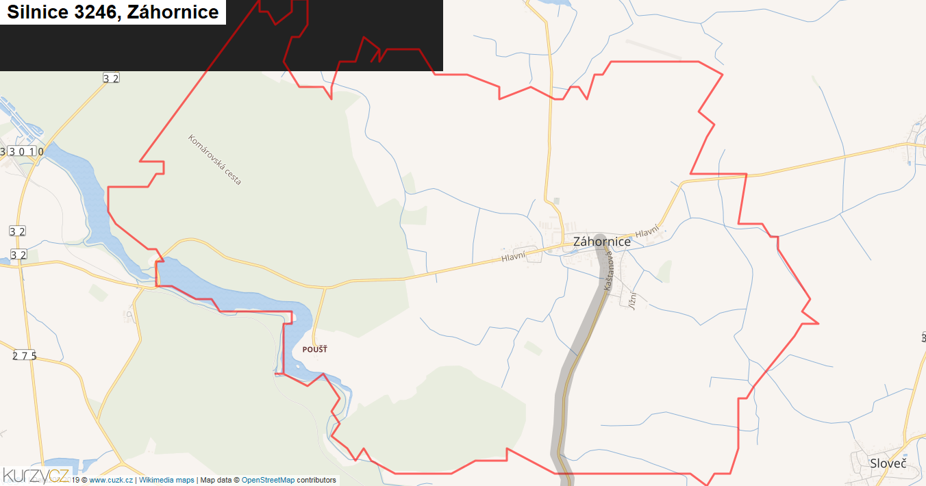 Záhornice, Silnice 3246 - Mapa