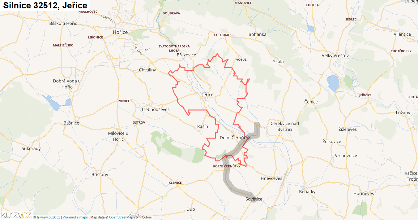 Jeřice, Silnice 32512 - Mapa