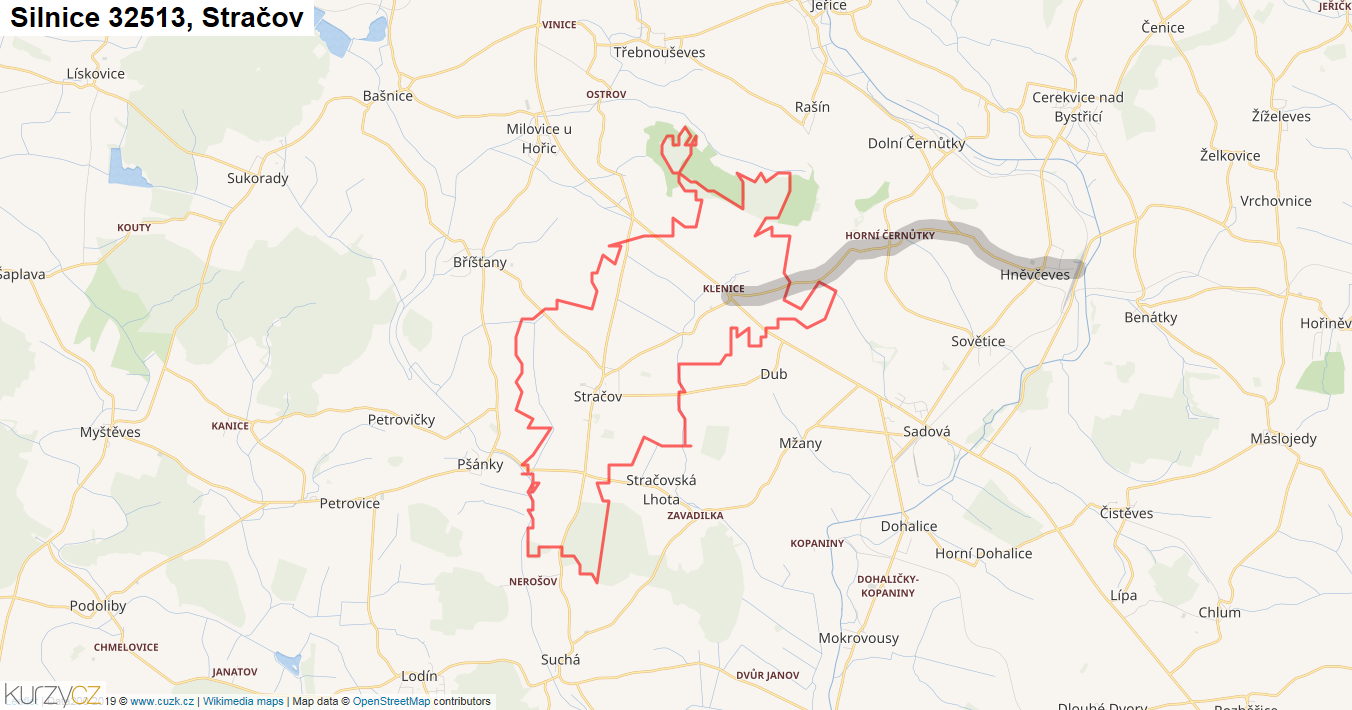Stračov, Silnice 32513 - Mapa