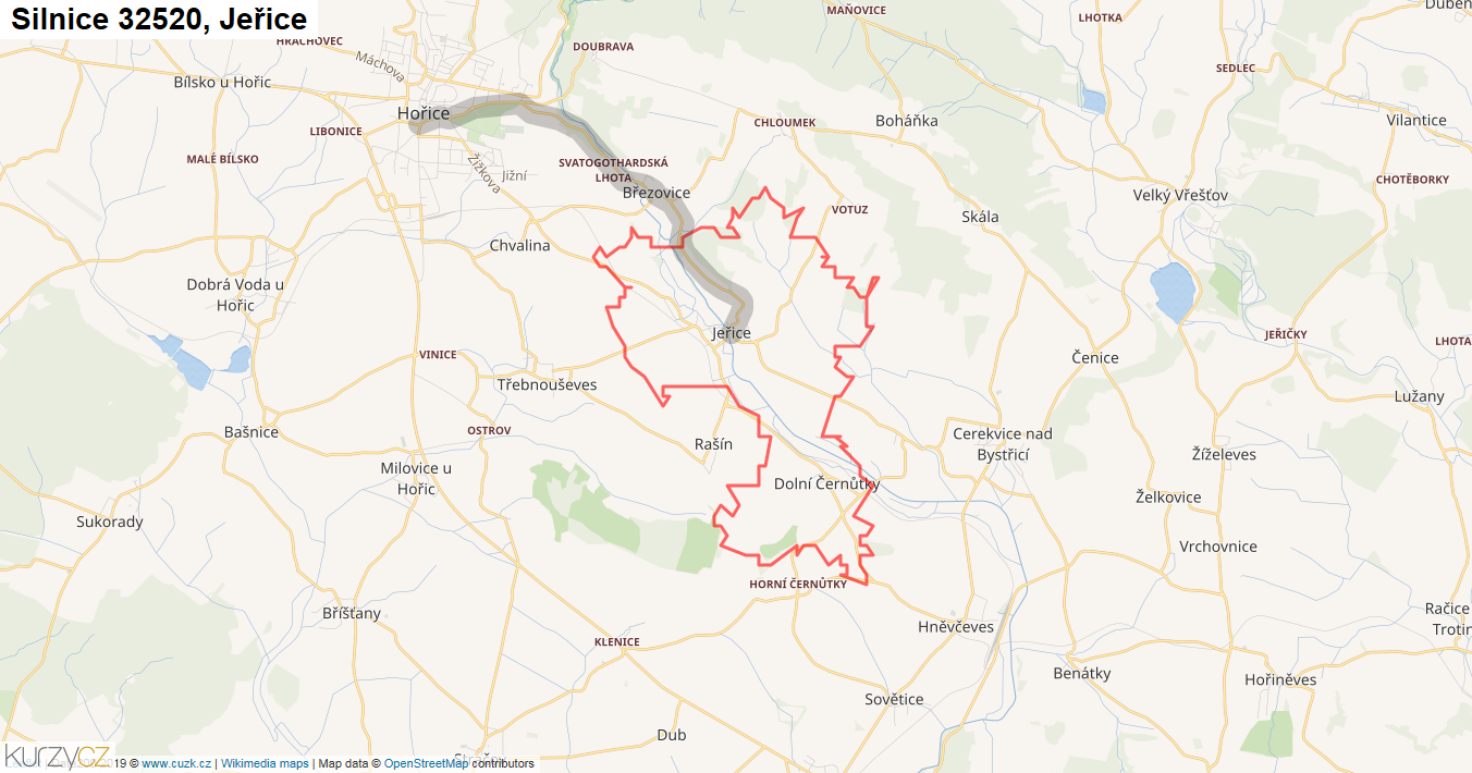 Jeřice, Silnice 32520 - Mapa