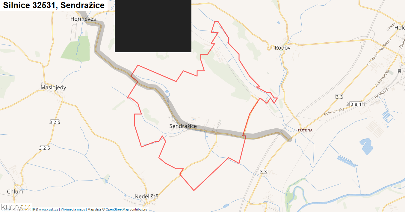 Sendražice, Silnice 32531 - Mapa