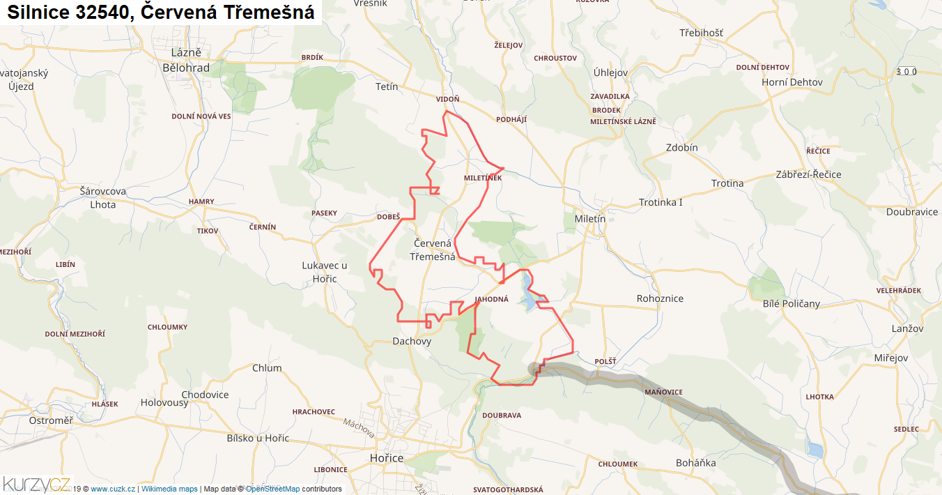 Červená Třemešná, Silnice 32540 - Mapa