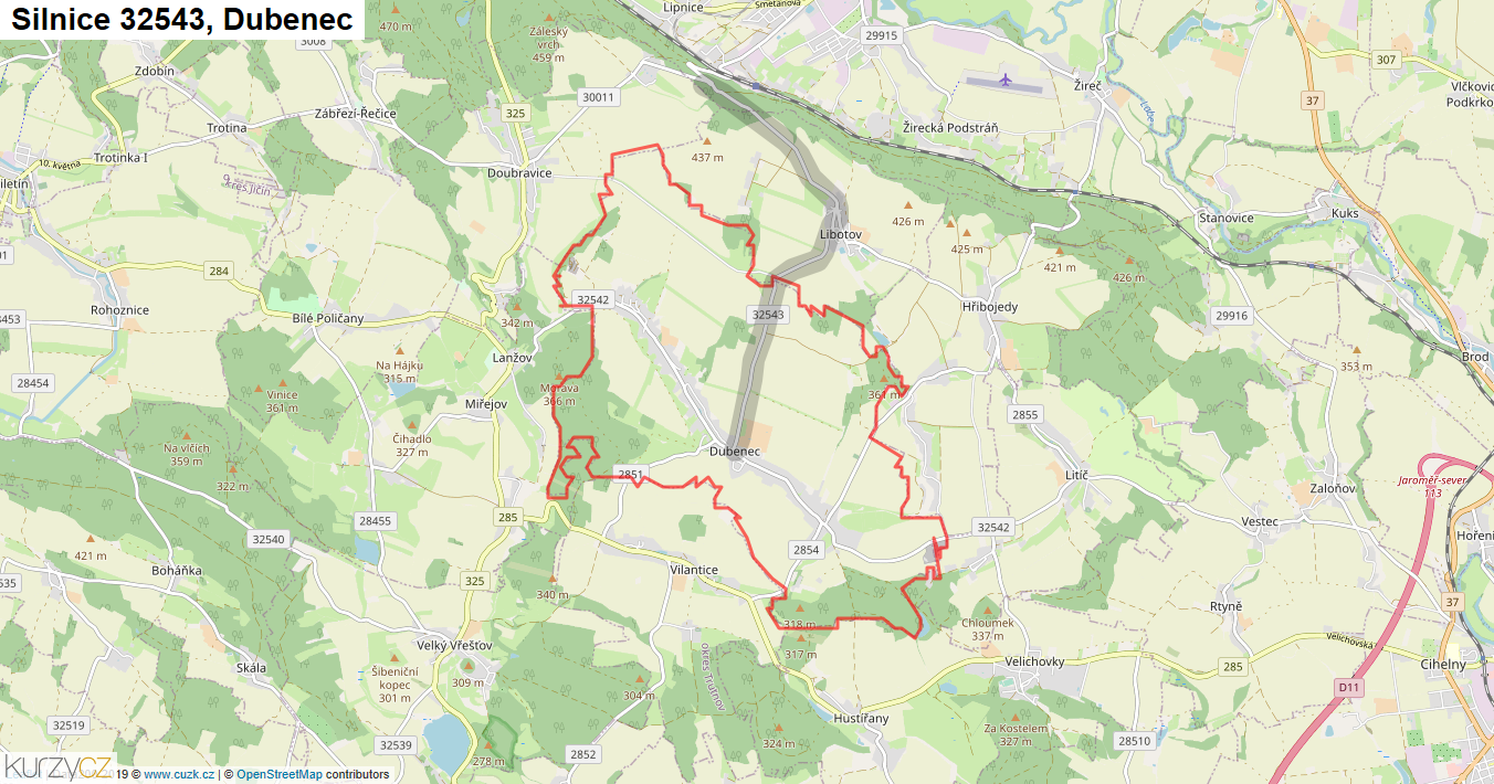 Dubenec, Silnice 32543 - Mapa