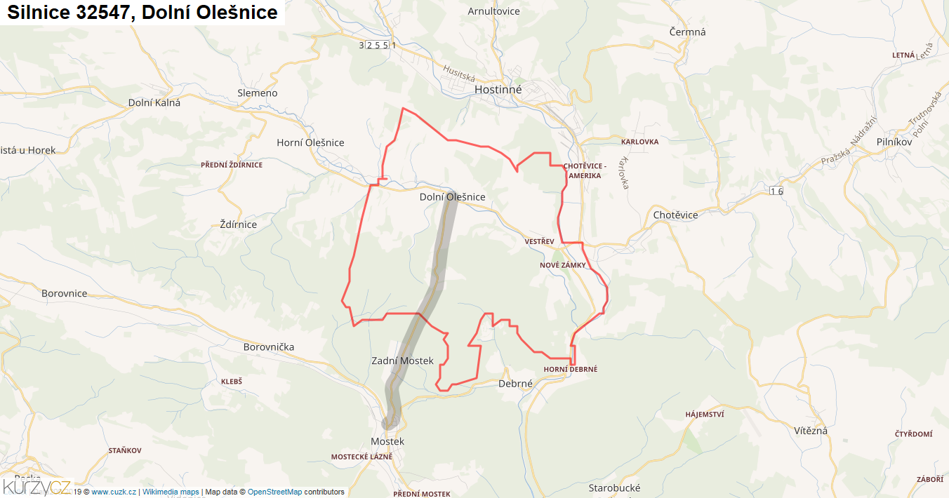 Dolní Olešnice, Silnice 32547 - Mapa