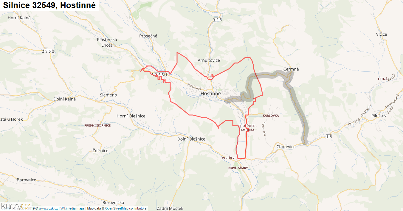 Hostinné, Silnice 32549 - Mapa