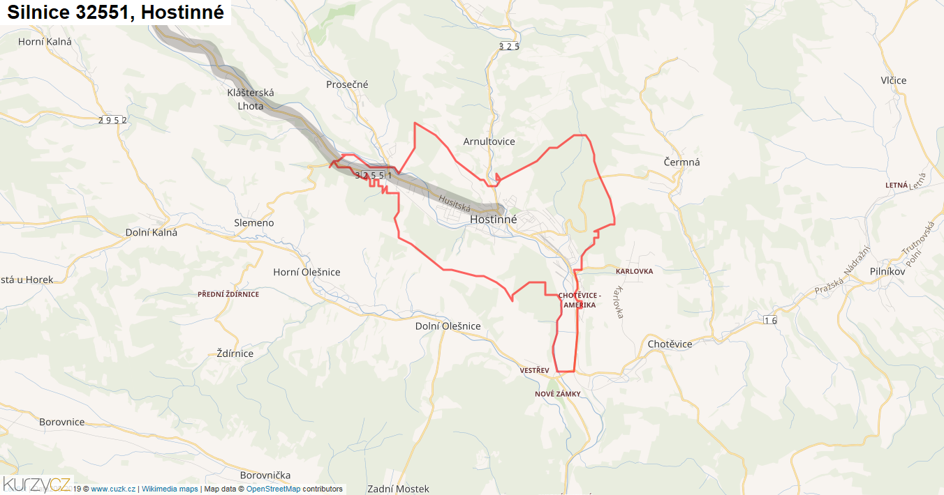 Hostinné, Silnice 32551 - Mapa