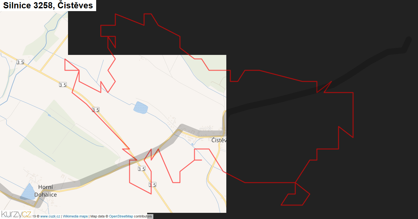 Čistěves, Silnice 3258 - Mapa