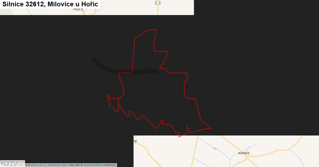 Milovice u Hořic, Silnice 32612 - Mapa