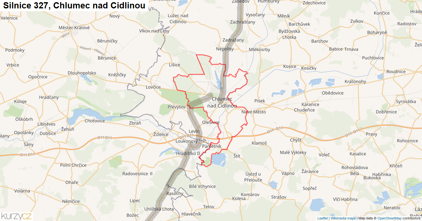 Chlumec nad Cidlinou, Silnice 327 - Mapa