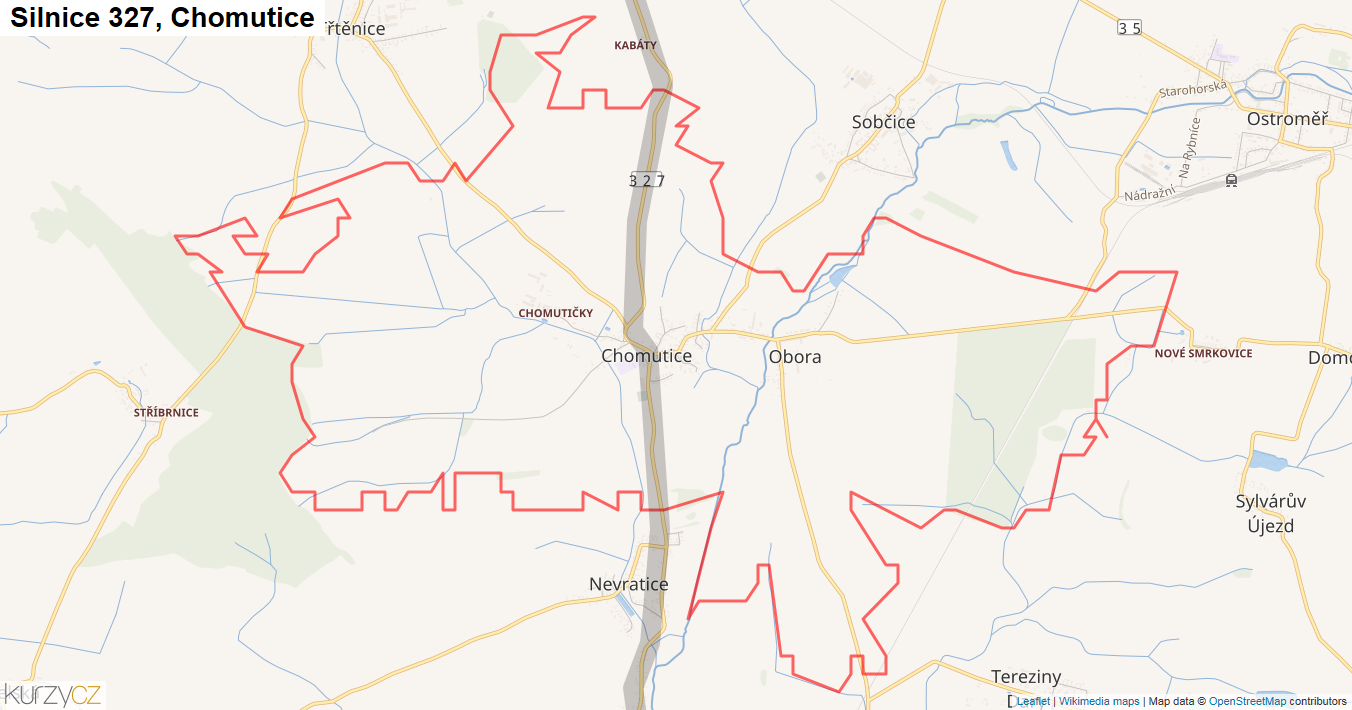 Chomutice, Silnice 327 - Mapa