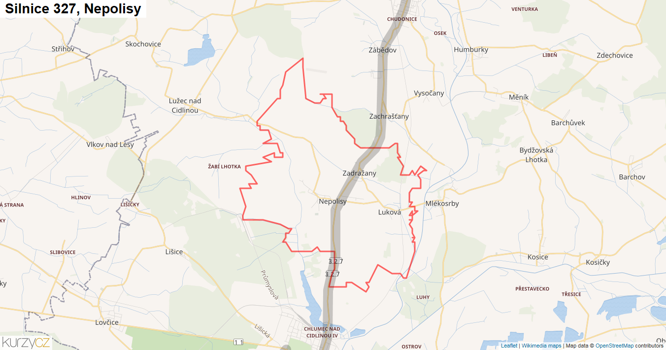 Nepolisy, Silnice 327 - Mapa