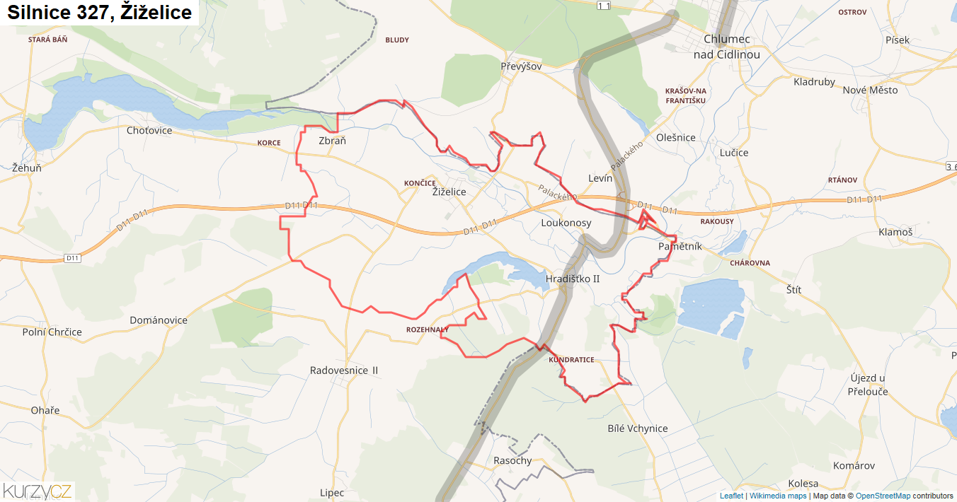 Žiželice, Silnice 327 - Mapa