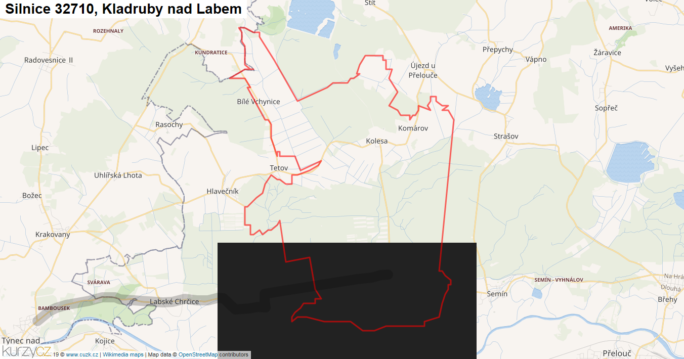 Kladruby nad Labem, Silnice 32710 - Mapa