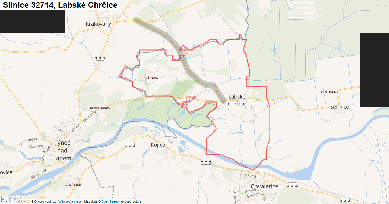 Labské Chrčice, Silnice 32714 - Mapa