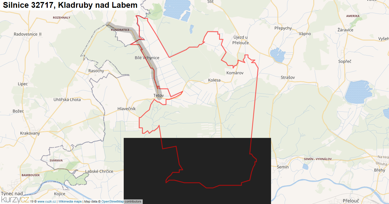 Kladruby nad Labem, Silnice 32717 - Mapa