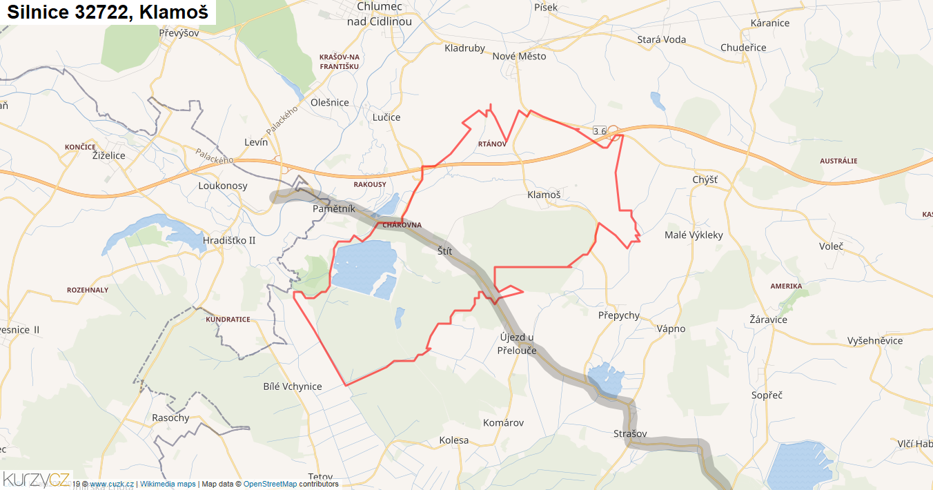 Klamoš, Silnice 32722 - Mapa
