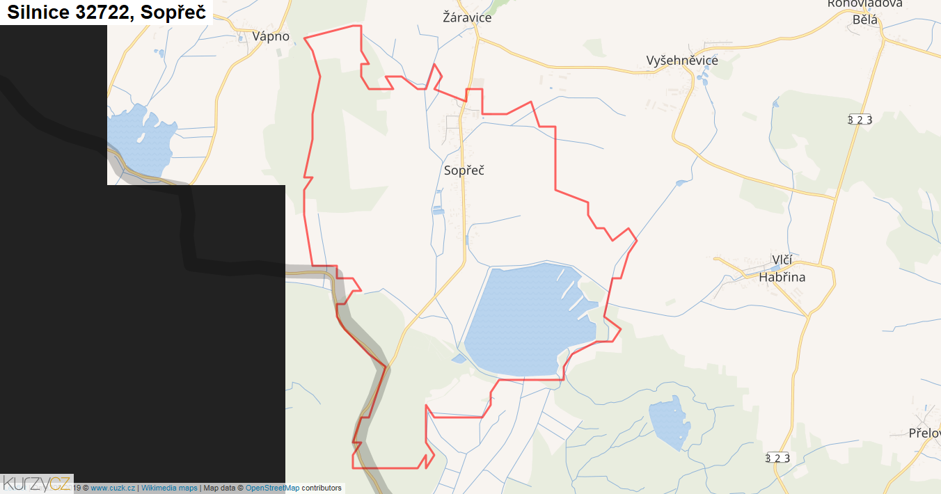 Sopřeč, Silnice 32722 - Mapa