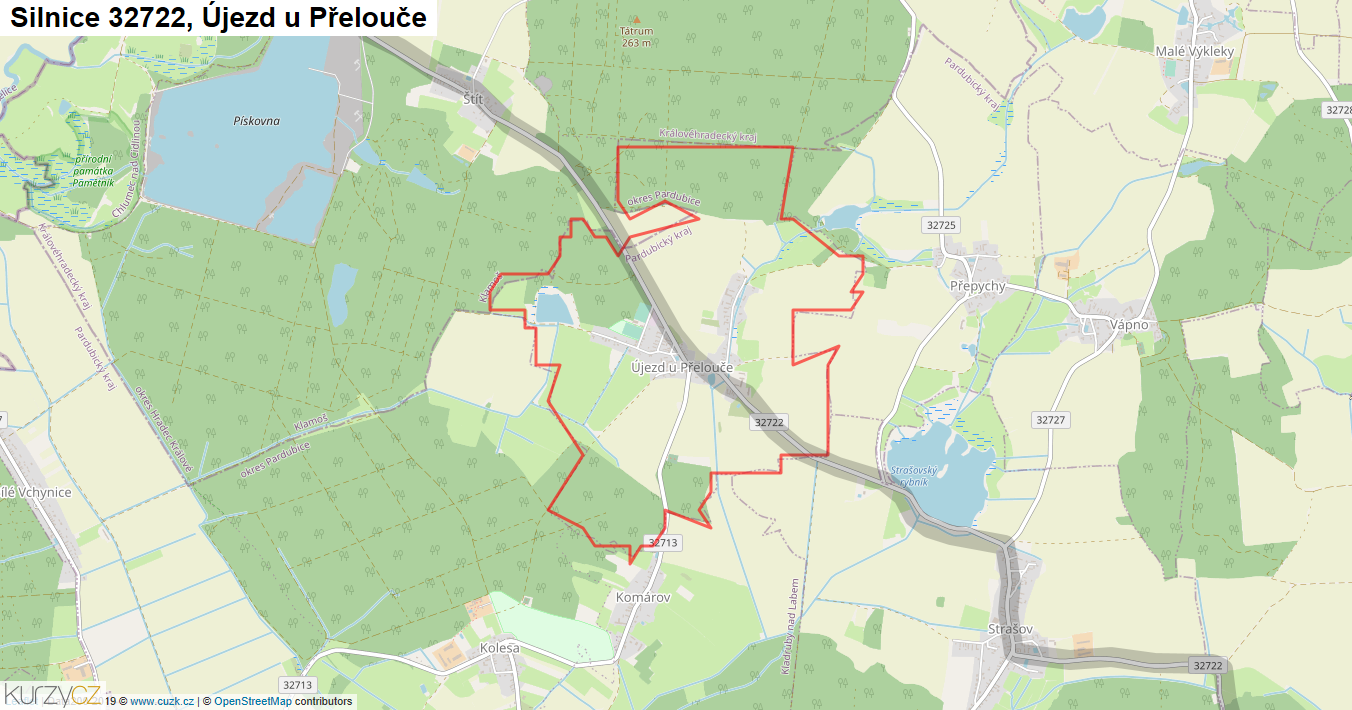 Újezd u Přelouče, Silnice 32722 - Mapa