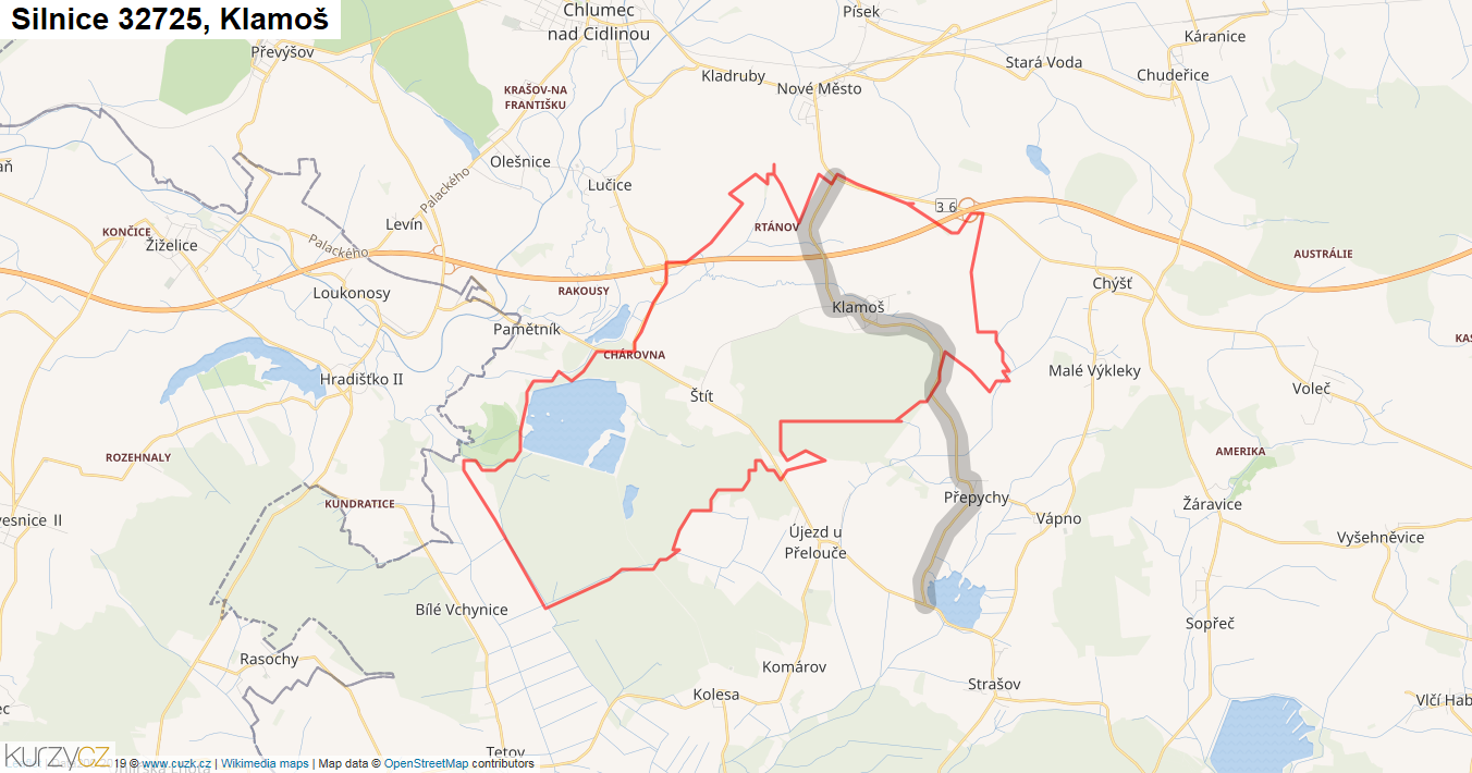 Klamoš, Silnice 32725 - Mapa