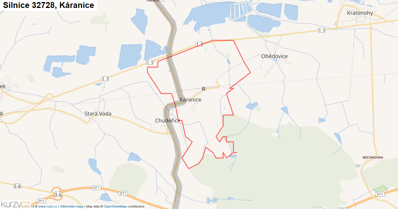 Káranice, Silnice 32728 - Mapa