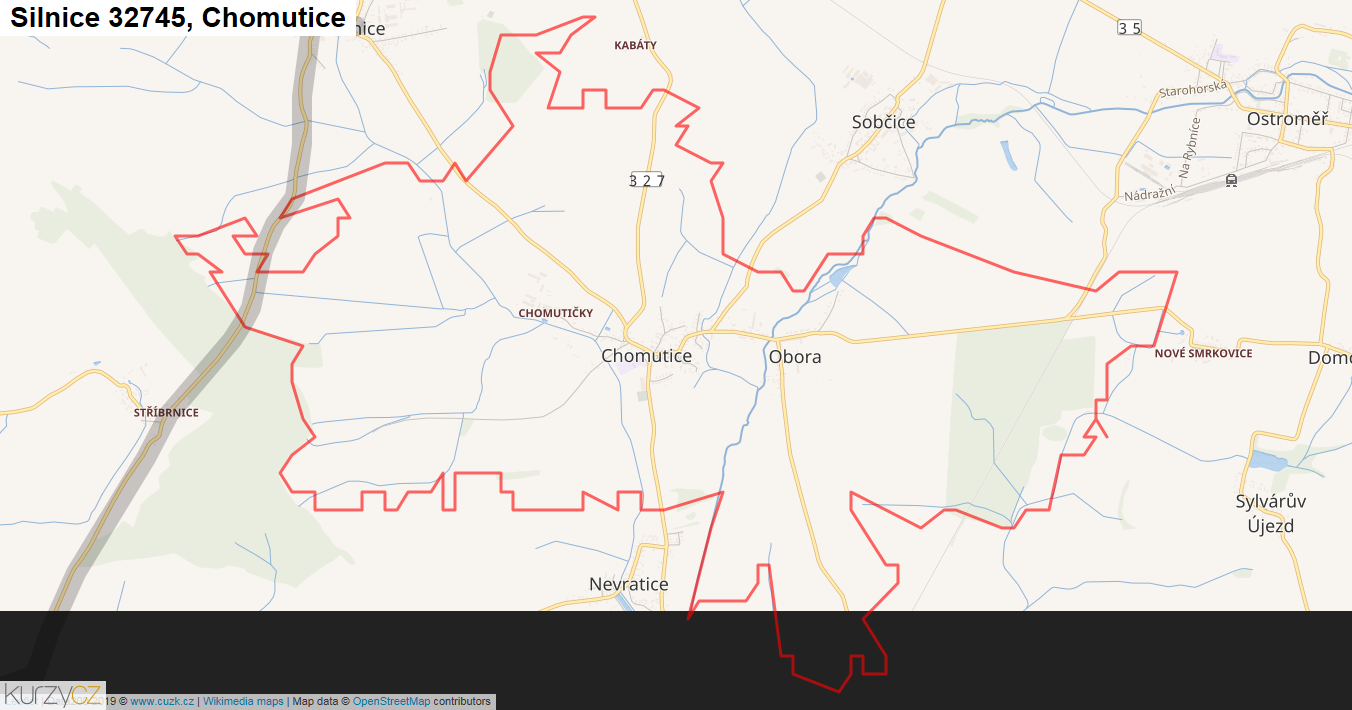 Chomutice, Silnice 32745 - Mapa