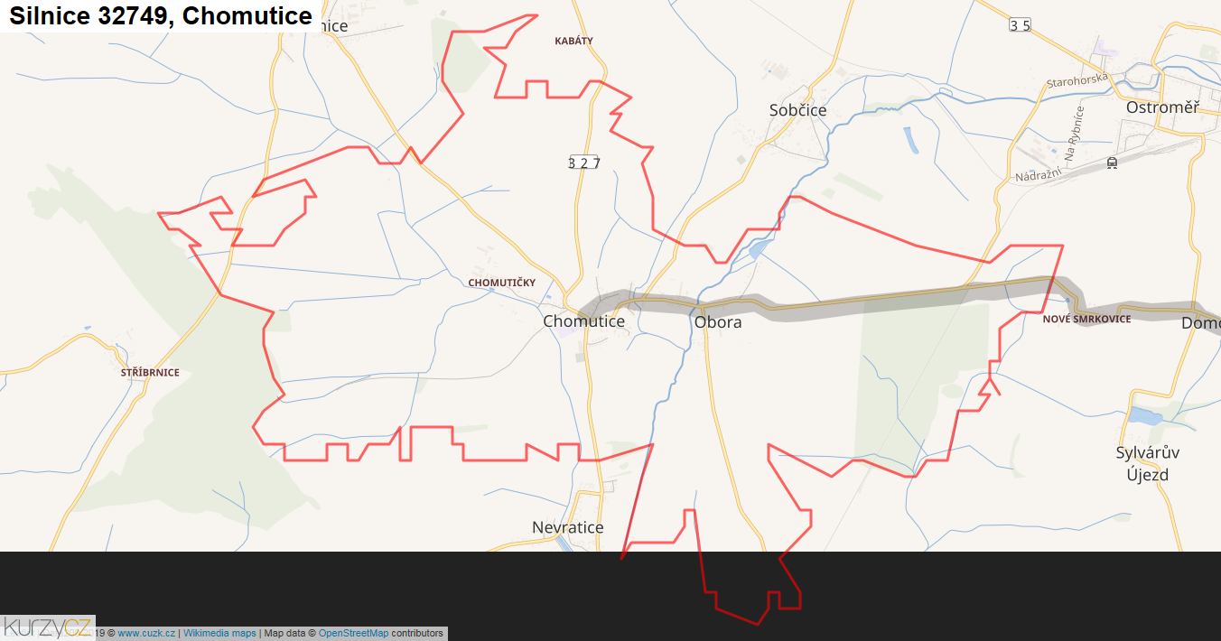 Chomutice, Silnice 32749 - Mapa