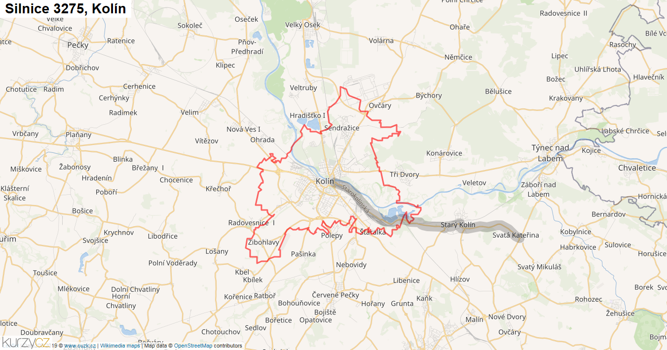 Kolín, Silnice 3275 - Mapa