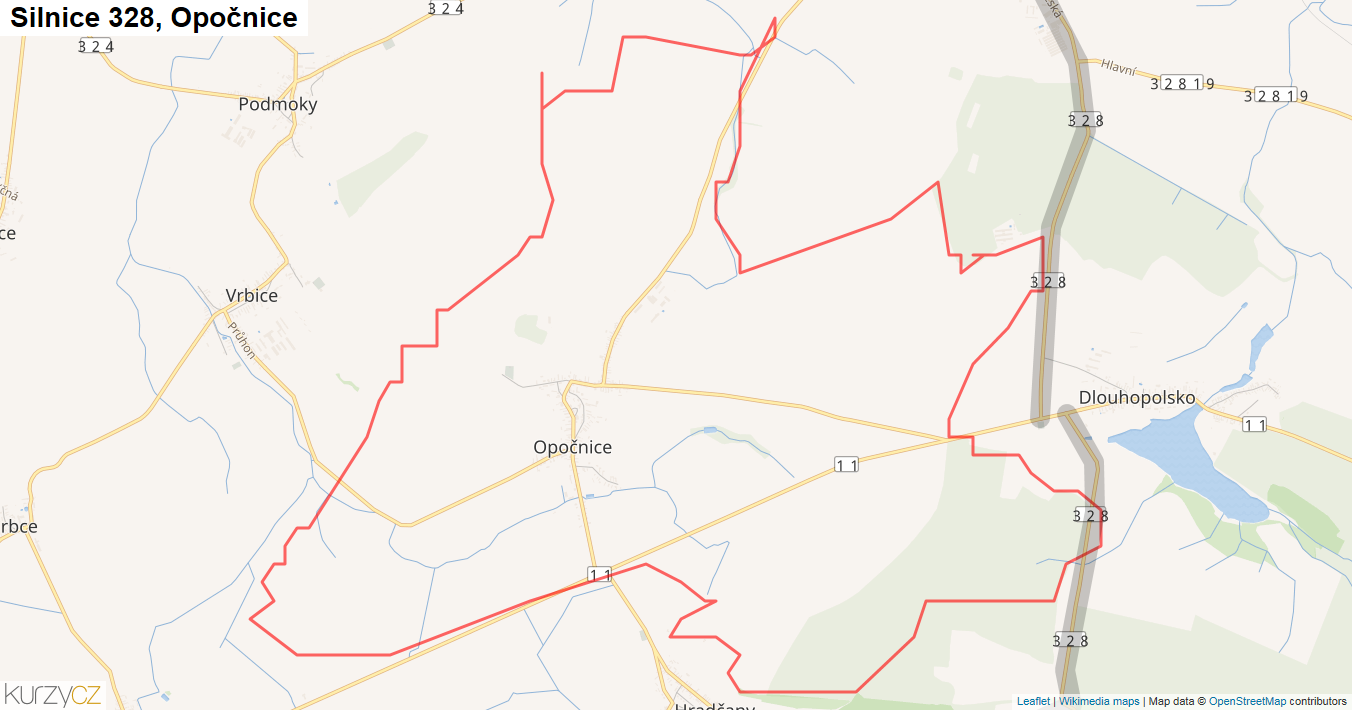 Opočnice, Silnice 328 - Mapa