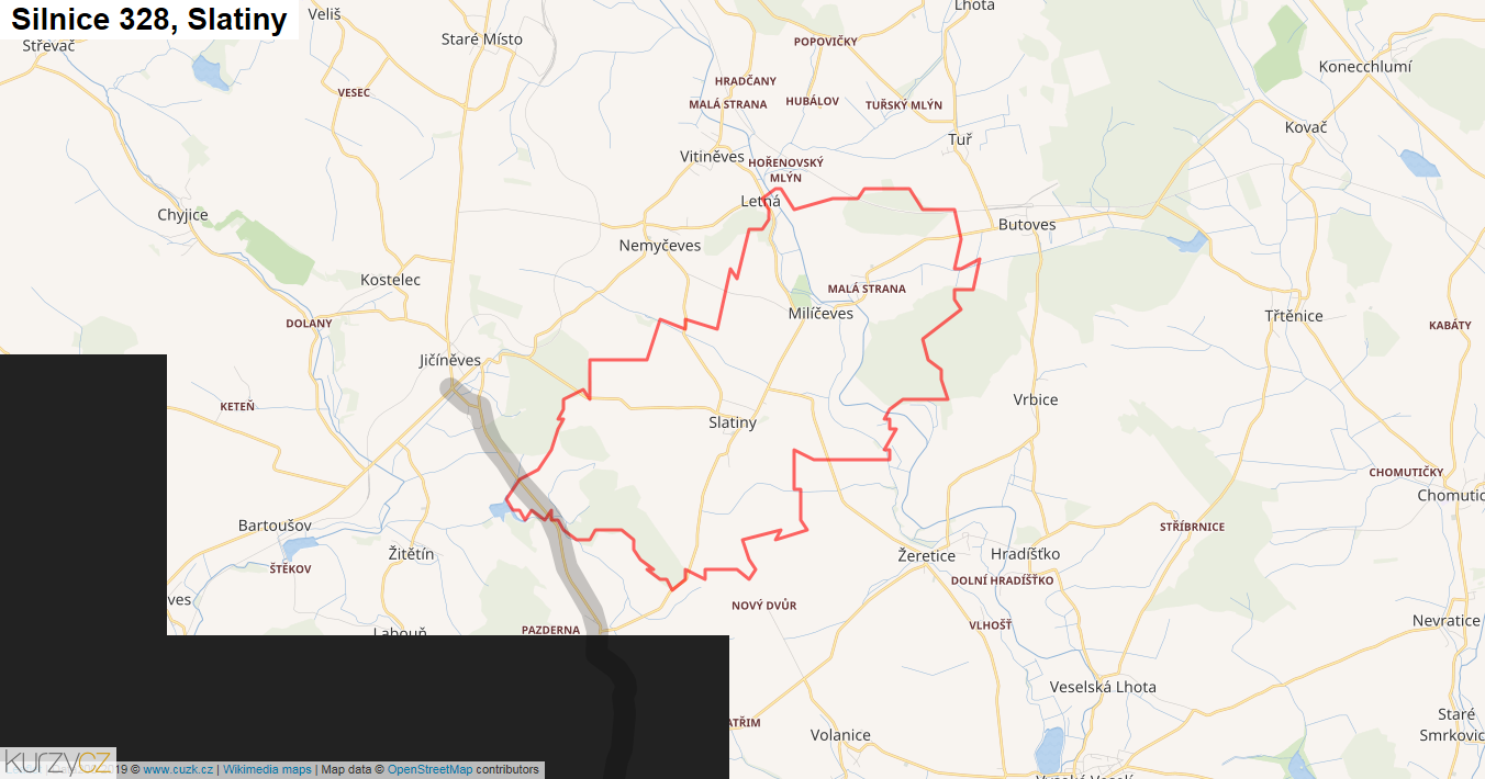 Slatiny, Silnice 328 - Mapa