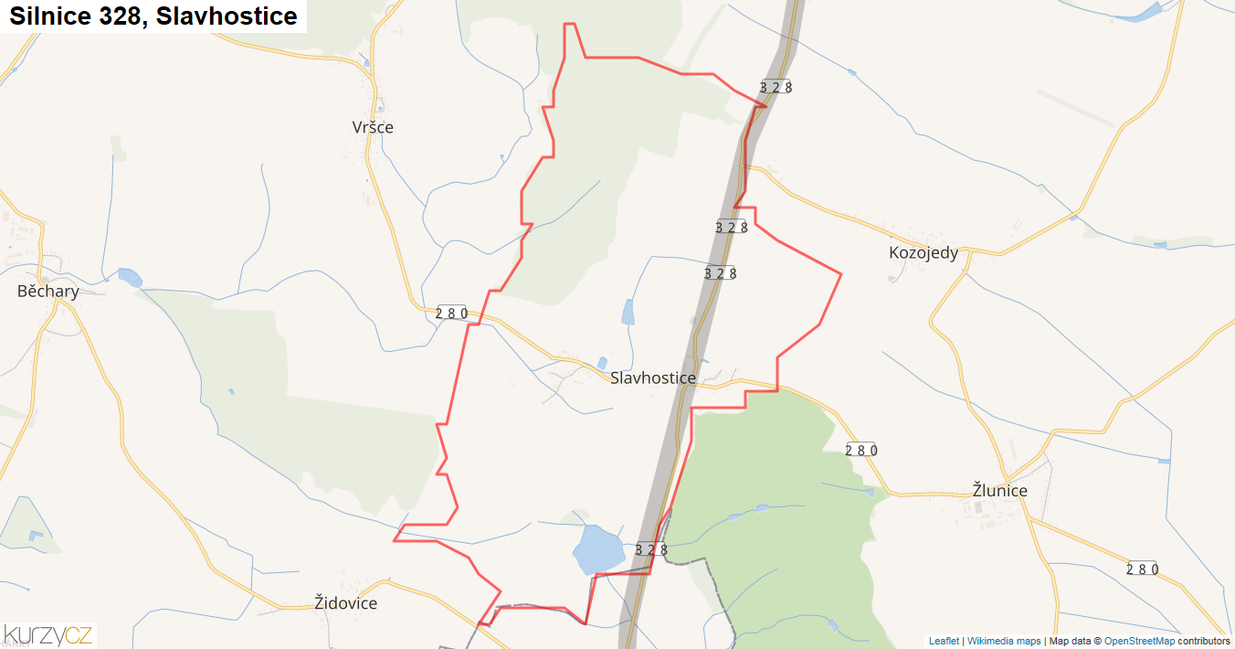 Slavhostice, Silnice 328 - Mapa