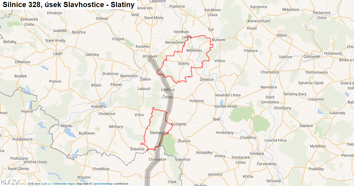Úsek Slavhostice - Slatiny, Silnice 328 - Mapa