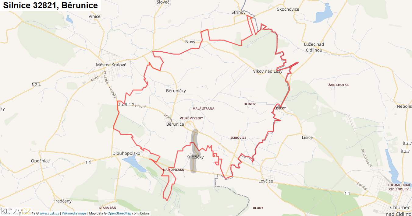 Běrunice, Silnice 32821 - Mapa